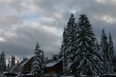 Snow on the lodge at Snoqualmie Pass