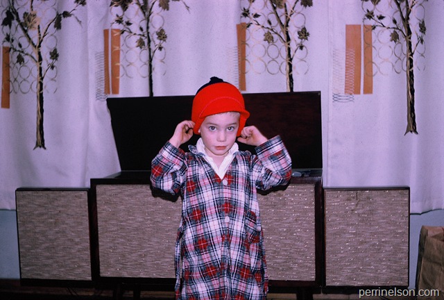 My brother in front of our old stereo