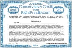 Conservative Credit Certificate Issued to Perri Nelson.