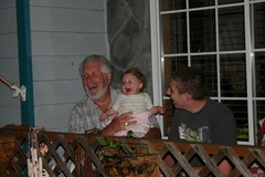 Sidney and great-grandpa watch the fireworks with Peter