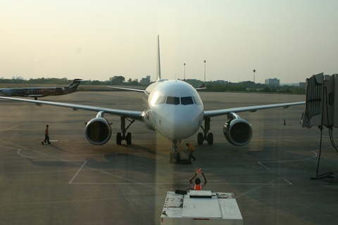 Airplane approaching the loading ramp